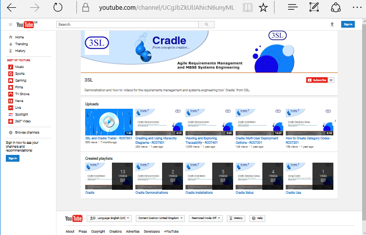 Screenshot of 3SL YouTube channel