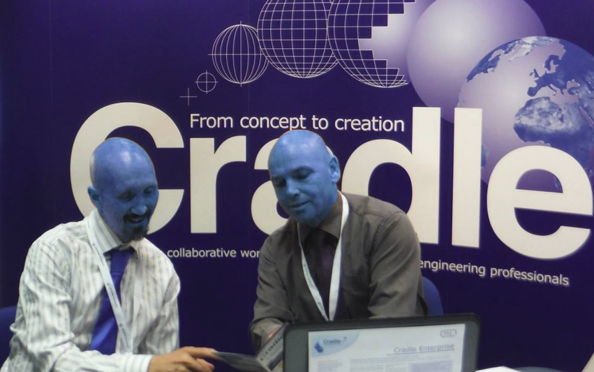 Photo of staff with corporate blue faces