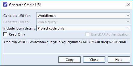 Dialog for Cradle URL creation