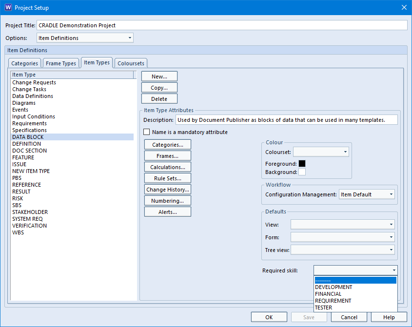 Project setup setting skills based item access