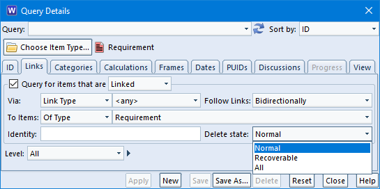 Selection of linked item's delete state