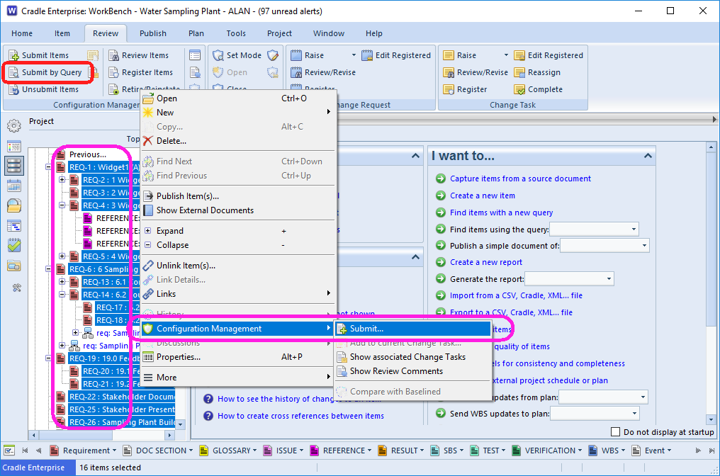 Highlighting methods of submitting items for review