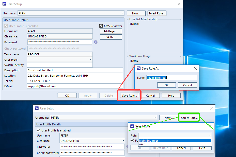 Saving and applying a copy of a user role