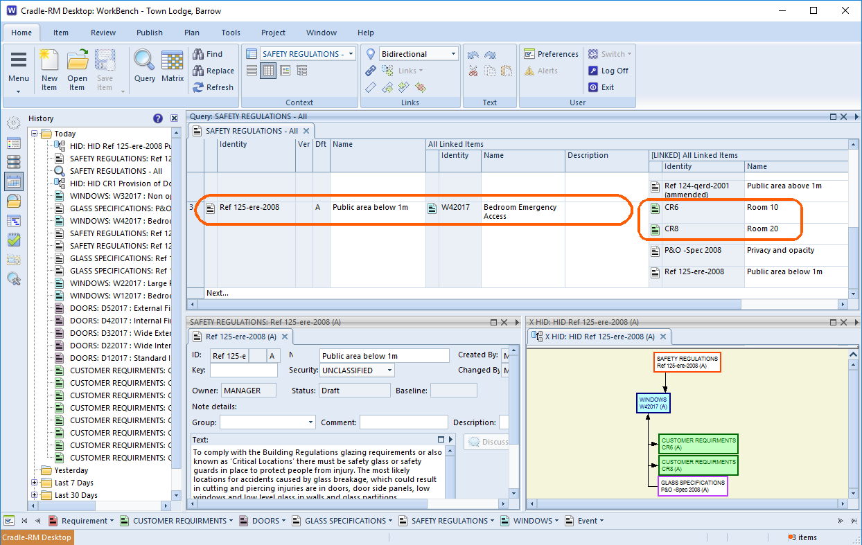 Running a query to find the impact of a change, requirements management for windows and doors is necessary