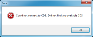 Error message saying Could not connect to CDS