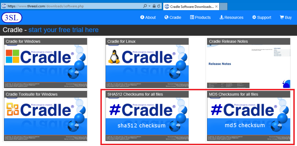 Screenshot showing checksum download on website