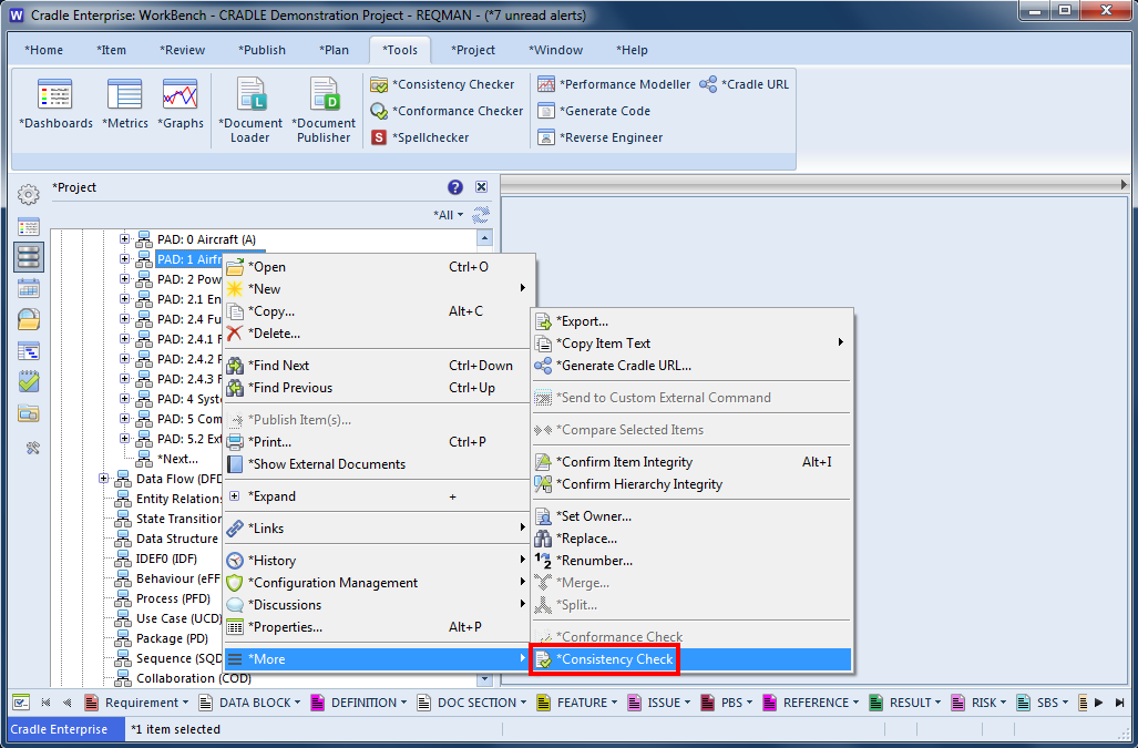 Consistency Checking a diagram from Project Tree