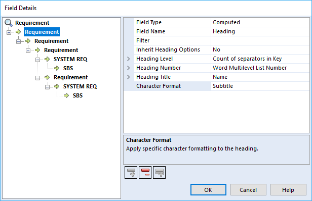 Field Details Character Format Option