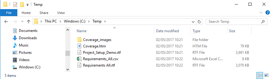 Showing some of the reports from the batch files within the set folder. The folder in this case is the Temp folder on the C drive