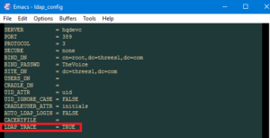 Screenshot showing tracing enabled in the ldap_config file