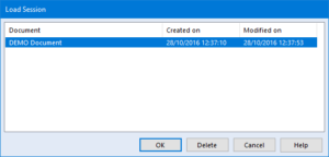 screenshot showing the load sessions dialog