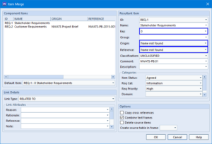 Dialog produced when merging items