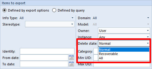 Delete state in the Exporting UI 