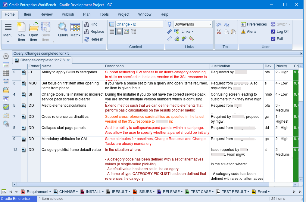 Cradle Development database