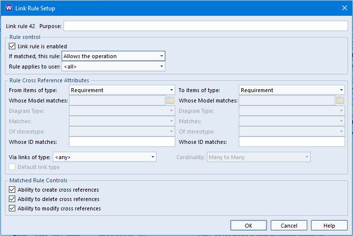 Creating link rules in the Link Rule Setup dialog.