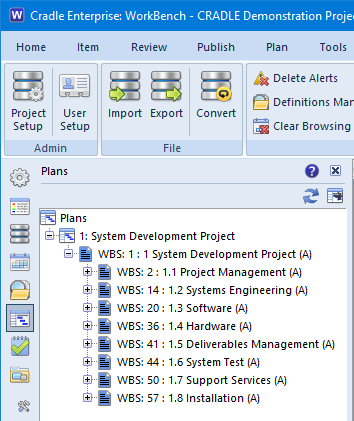 Screenshot showing the plan sidebar