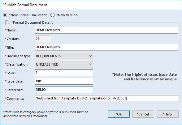Publish Formal Document User Interface