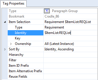 Tag properties showing $ItemList