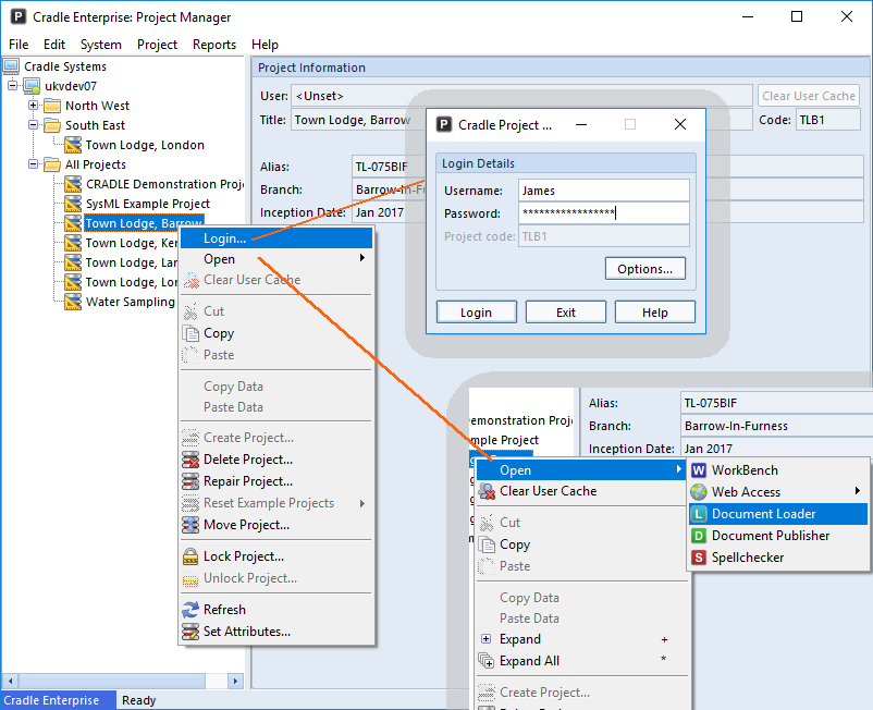 Using Project Manager to login 