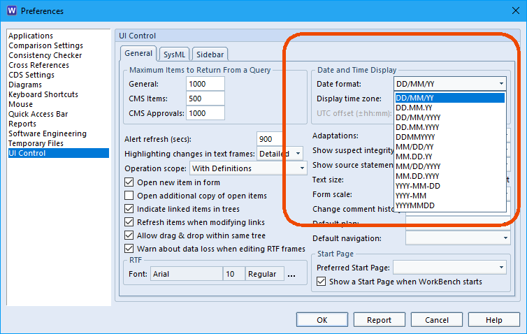 How to select the date display preferences