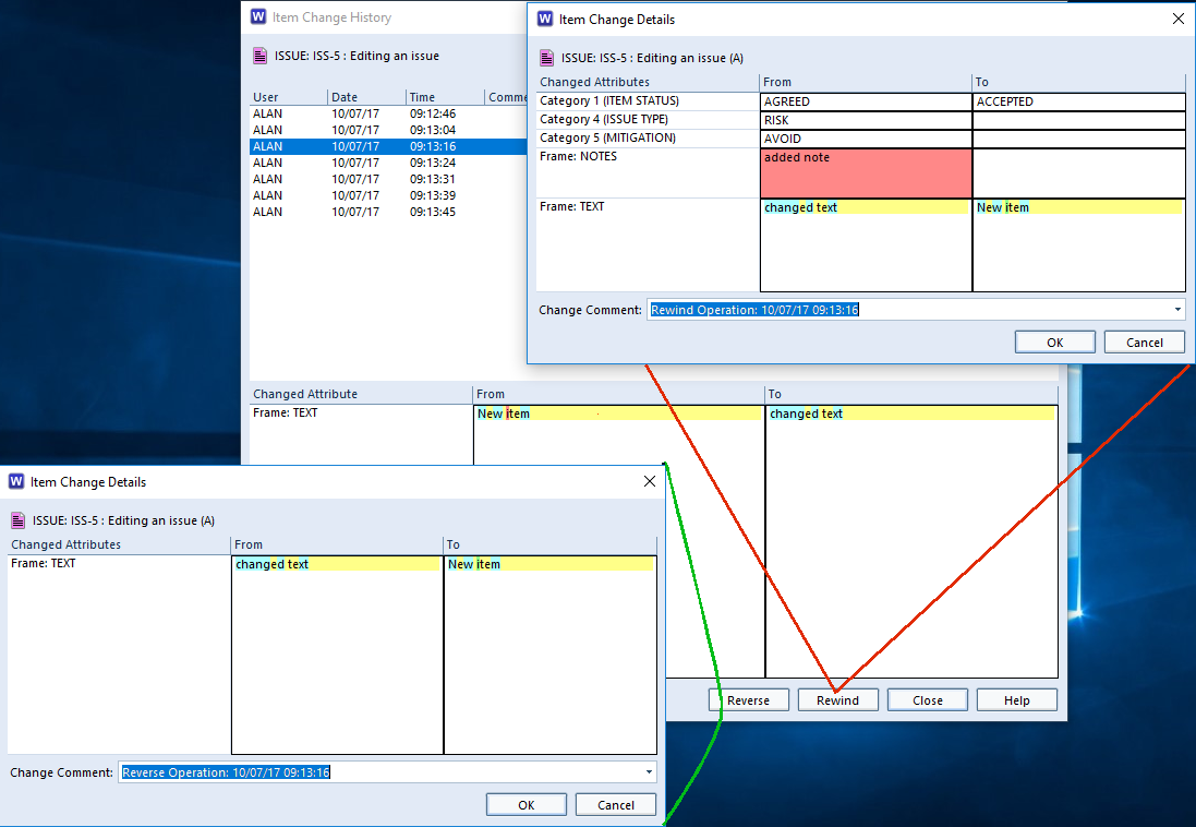 Showing the different results for reversing or rewinding