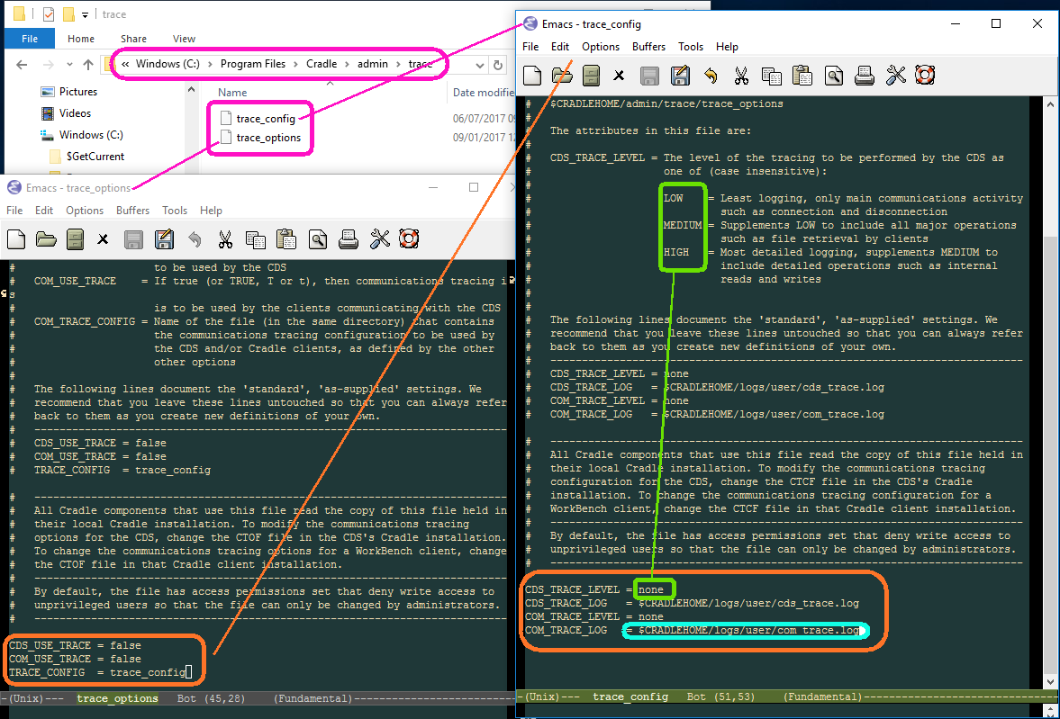 Screen shot of Cradle Tracing configuration files