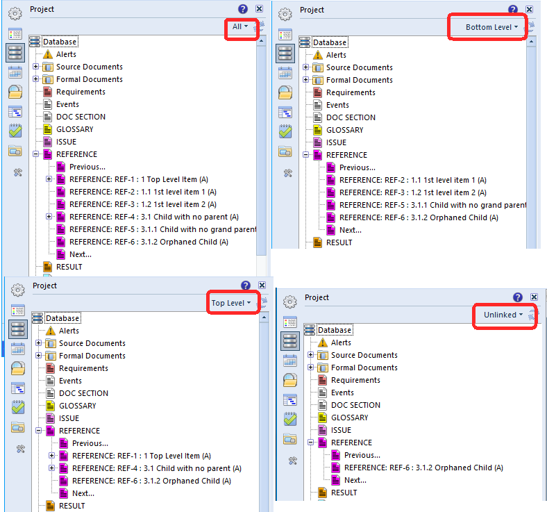 Expansions of the main Project tree