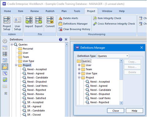 Managing definitions scrrenshot