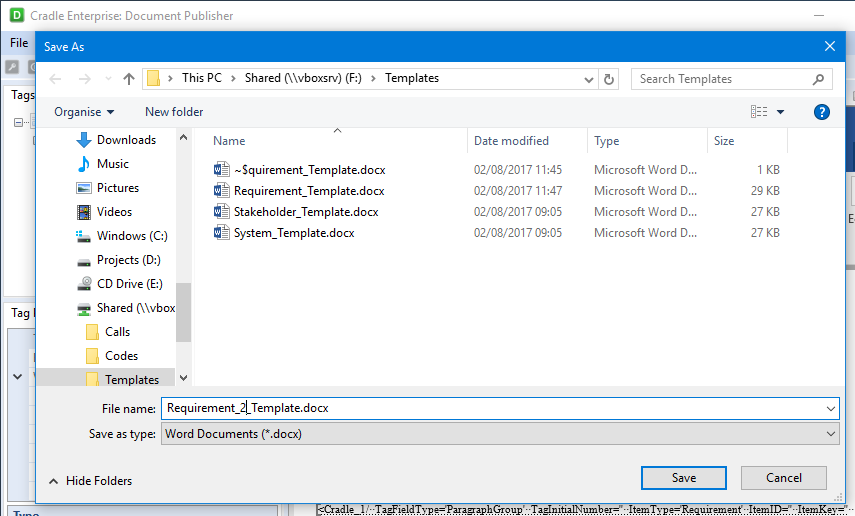 Saving templates through Explorer