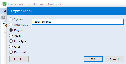 Template Dialog using the Project Location