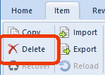 Delete button on the item menu