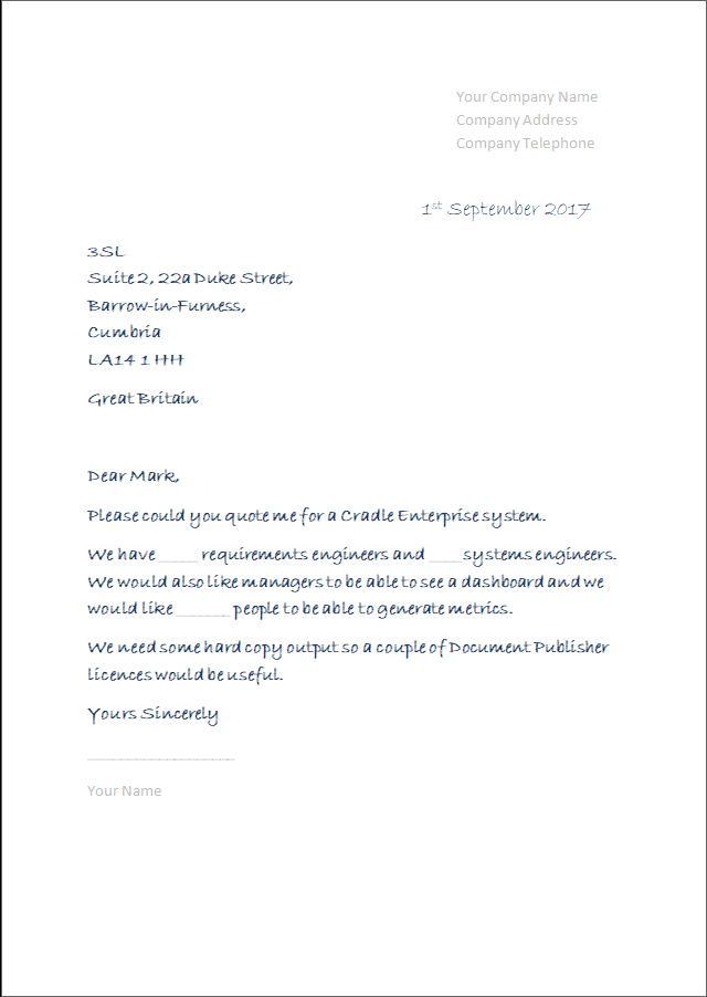 Letter requesting quotation
