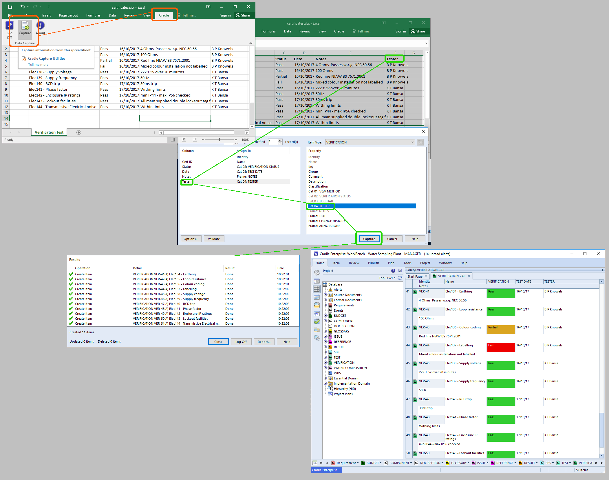 Stages capturing from Excel