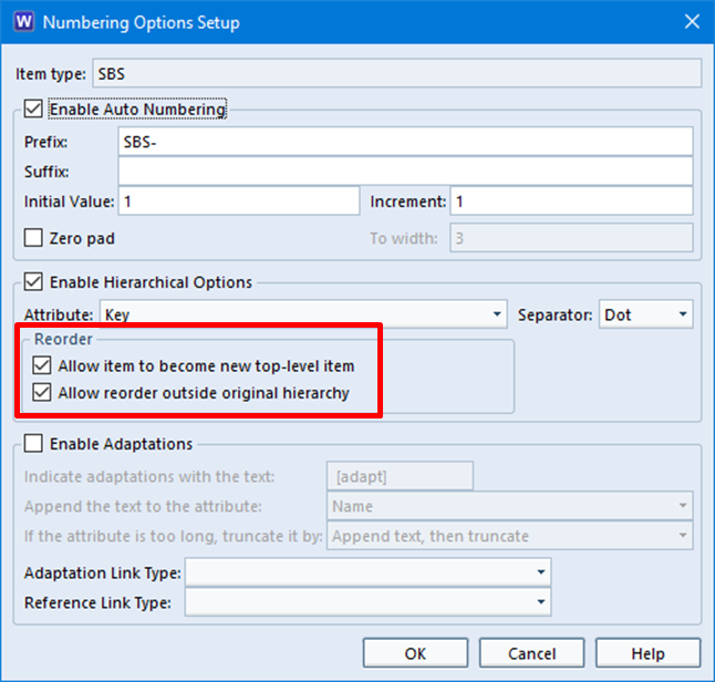 Options to Control Item Reordering in a Schema in 3SL Cradle Control Item Reordering