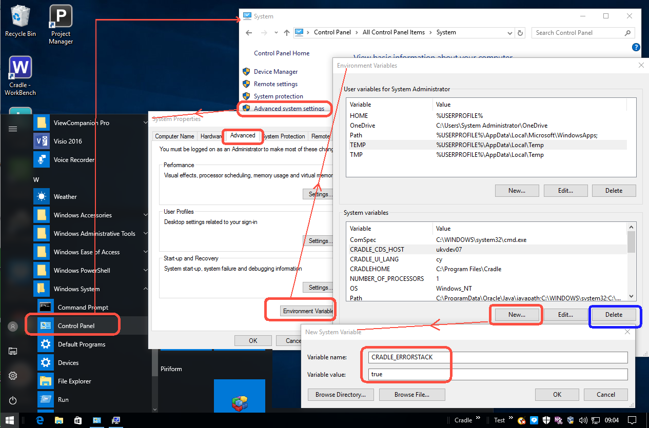 Turning on CRADLE_ERRORSTACK environment variable