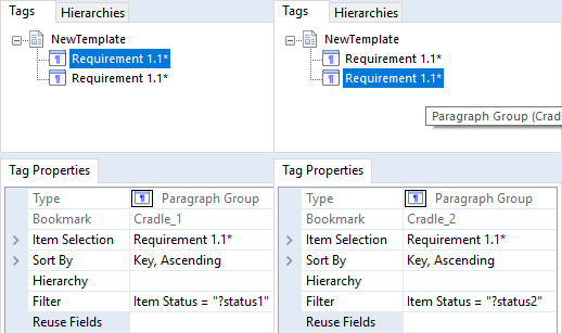 Named Parameters for 2 different Paragraph Group Tags