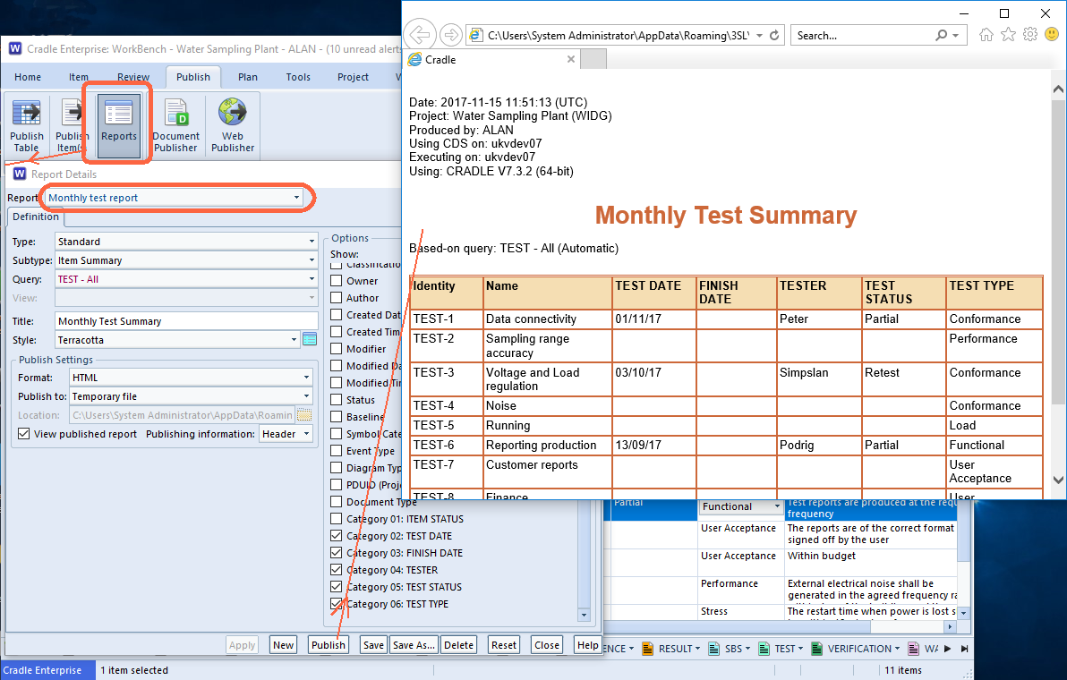 Saving a report definition from the Report Inspector