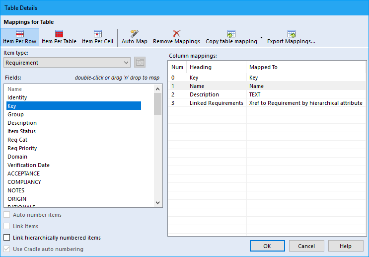 This shows Table Details with the Item Per Row mapped