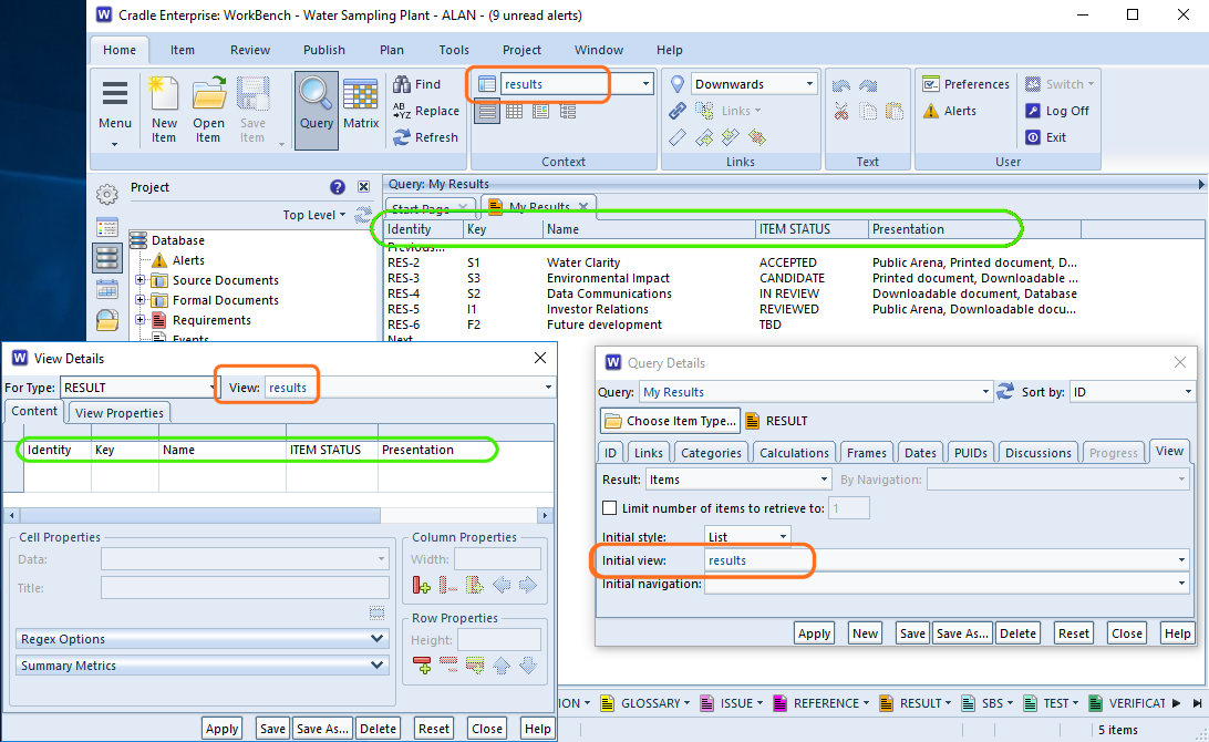 showing the query, view setup and results