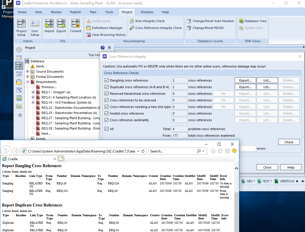 The cross reference integrity checker and report