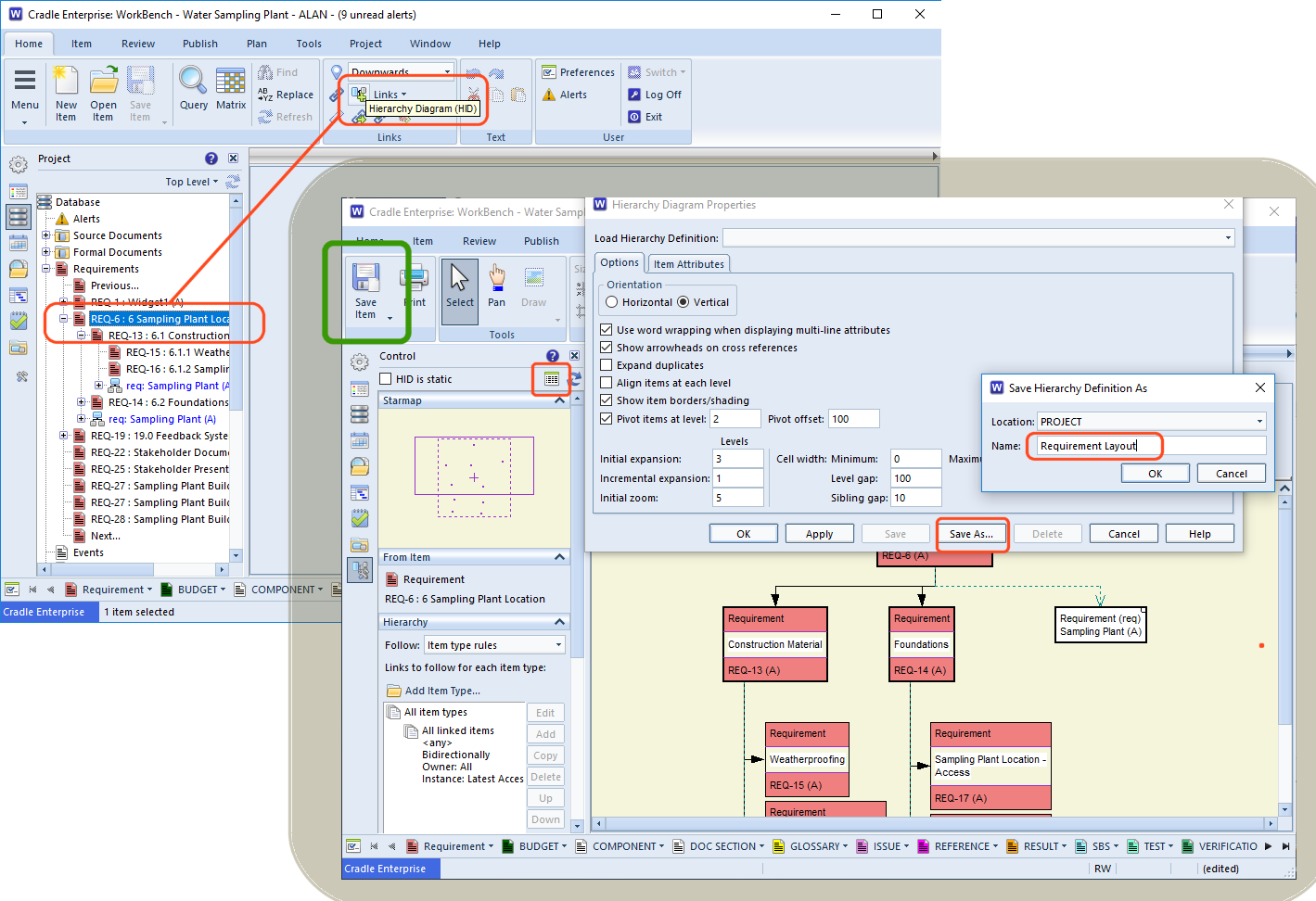 Setting up a HID (Hierarchy Diagram) in Cradle and saving