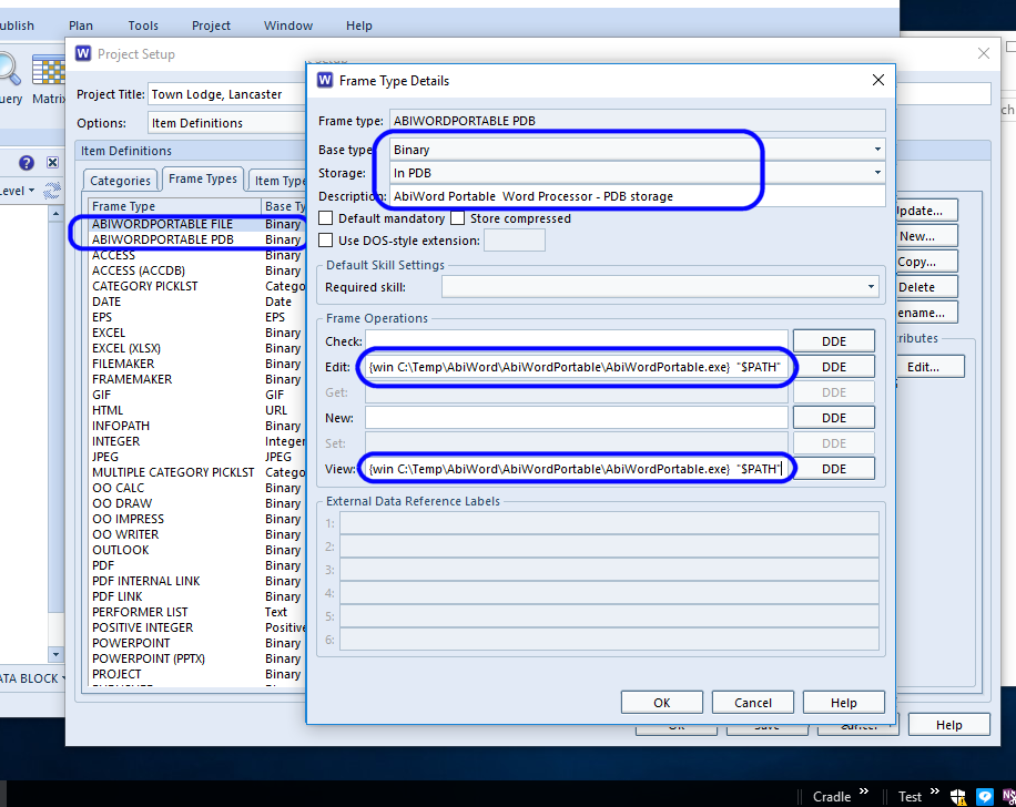 Setting storage types and frames in Cradle