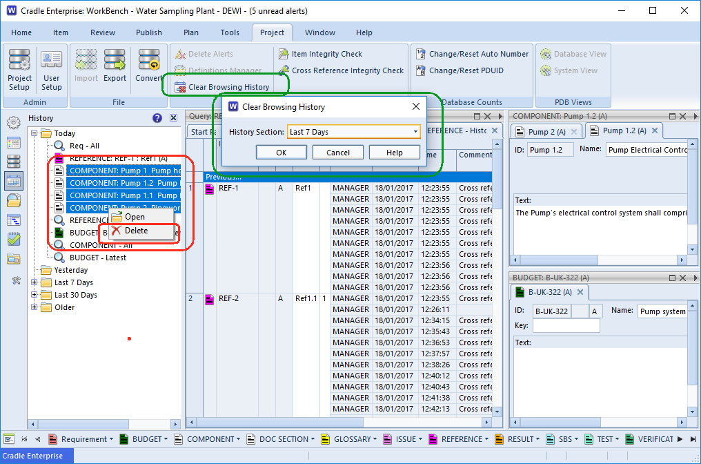 Options for clearing Cradle history entries