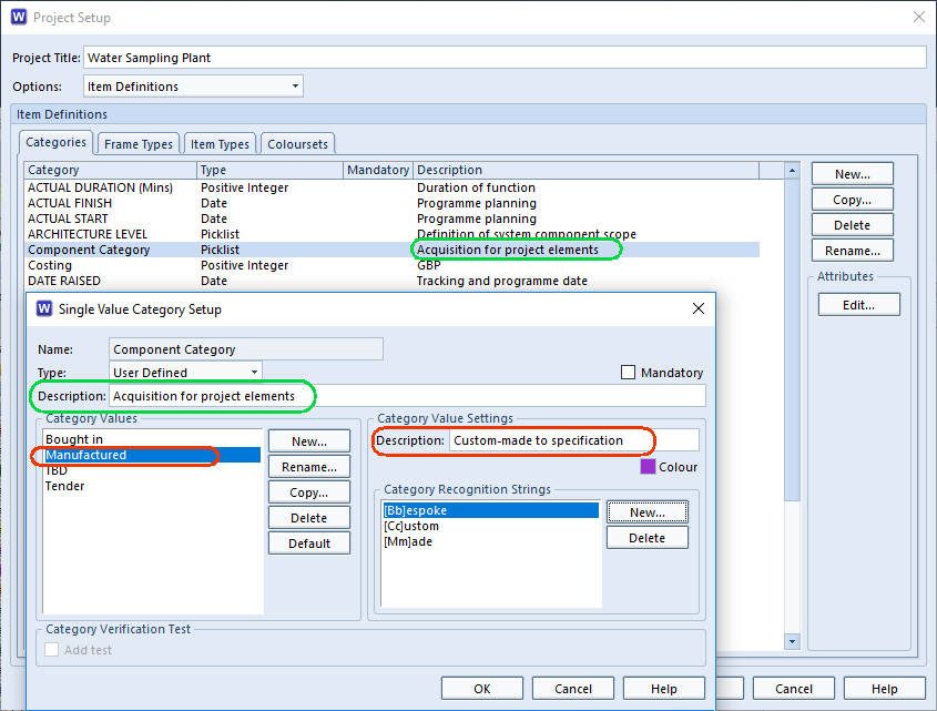 Setting schema descriptions in Cradle for categories and their values