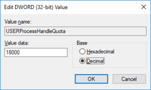 DWORD USERProcessHandleQuota edit dialog