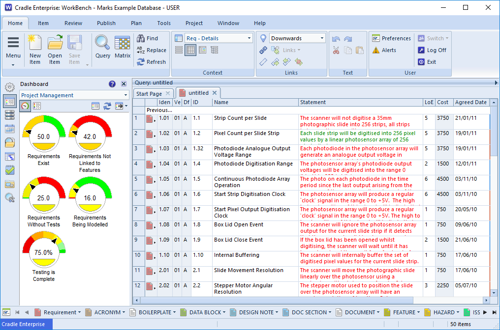 maximised data display area in 3SL Cradle RM SE Tool