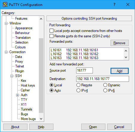 Cradle Putty Tunnel Settings