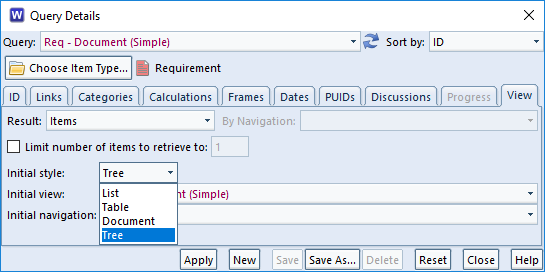 choose tree style in a query in 3SL Cradle RM SE Tool