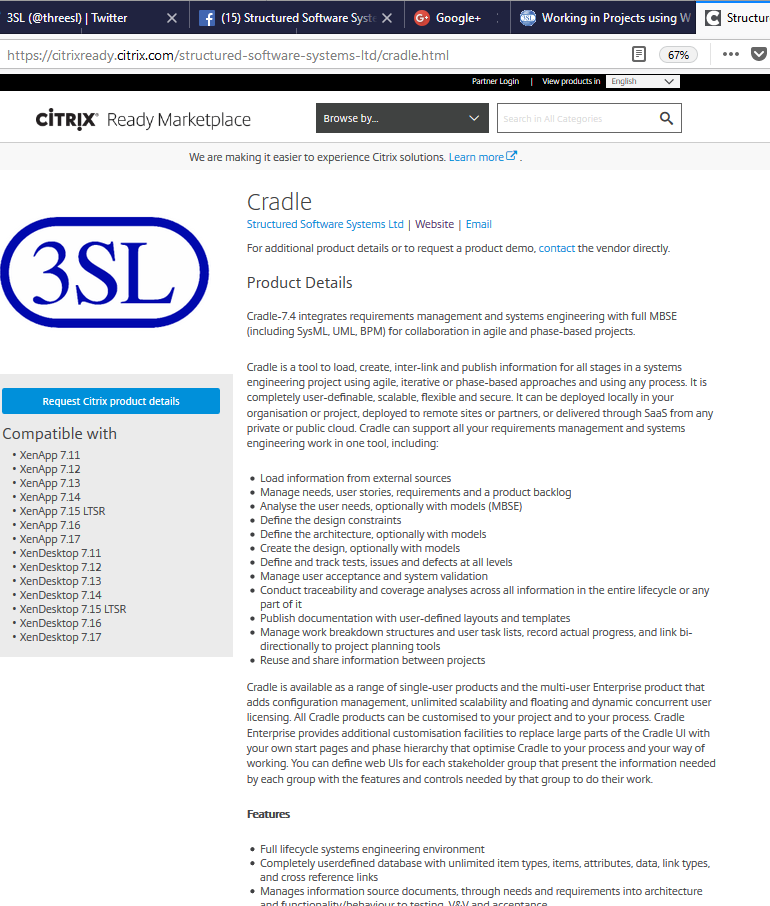 Cradle is certified for use on Citrix