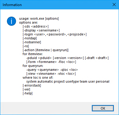 list of command line options for WorkBench